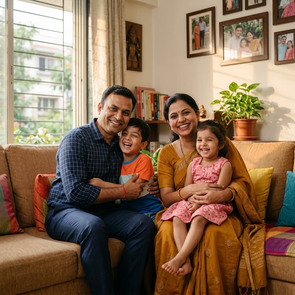 Happy Indian family planning their future